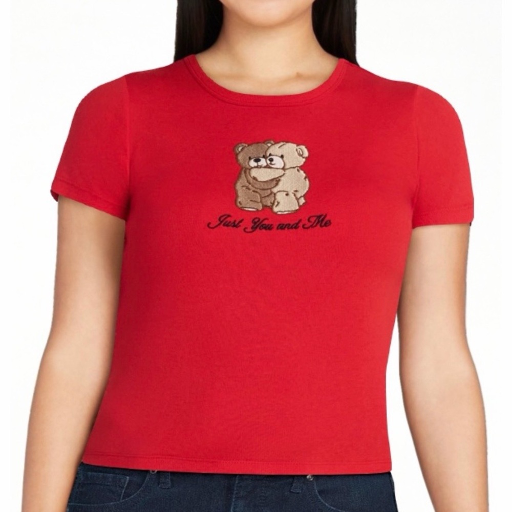 Social Edition Red Babydoll T-Shirt with Bear Graphic